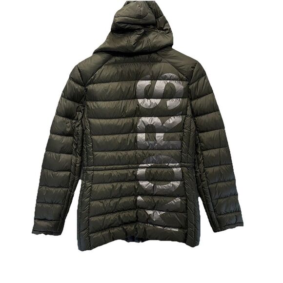 Michael Kors Womens Packable Hooded Down PufferJacket Size M Olive Logo Back Zip - Picture 6 of 16